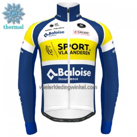 Set Fietsshirt Lange Mouw + Lange Koersbroek 2022 Sport Vlaanderen-Baloise Winter Thermal Fleece Geel Blauw Wit